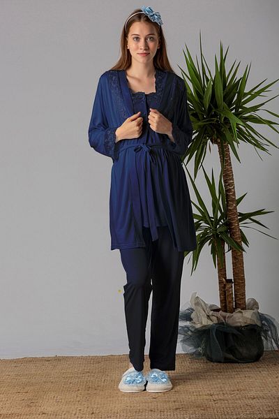 ByLohusa Effortt Navy Blue Maternity Pajama Set with Dressing Gown