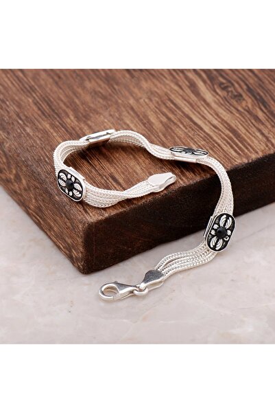 Sümer Telkari Mineli El Yapımı Gümüş Midyat Hasırı Bileklik 2370