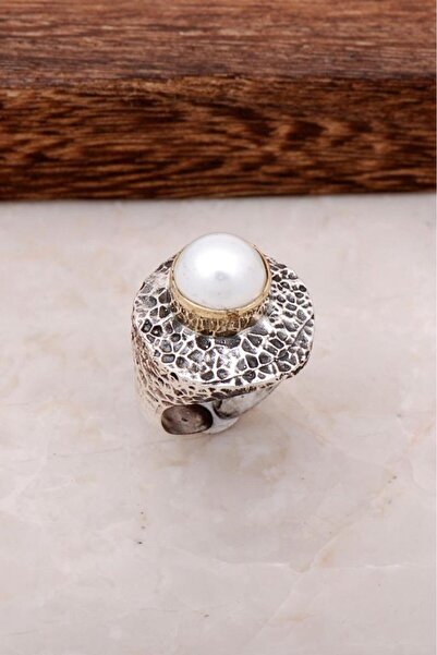 Sümer Telkari İnci Taşlı Çekiç Dövme Elişi Gümüş Yüzük 2711