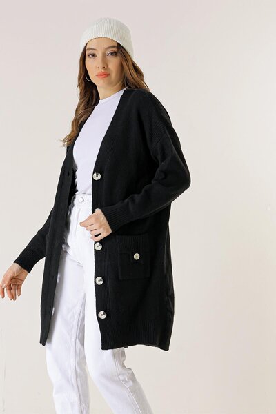 By Saygı Back Embroidered Waist Belted Long Cardigan with Pockets