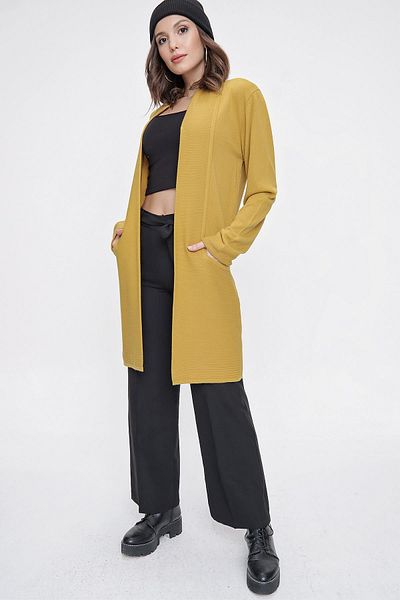 By Saygı Shawl Collar Double Sleeve Pocketed Lycra Knitwear Cardigan