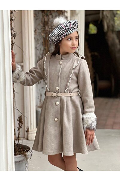 Uğurböceği Детско палто с пухкави перли с ръкави и детайли Рокля от 4 части з...