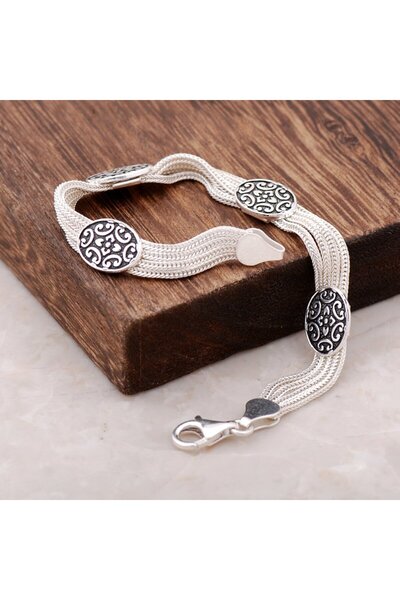 Sümer Telkari Hitit Motifli El Yapımı Midyat Hasırı Gümüş Bileklik 2367