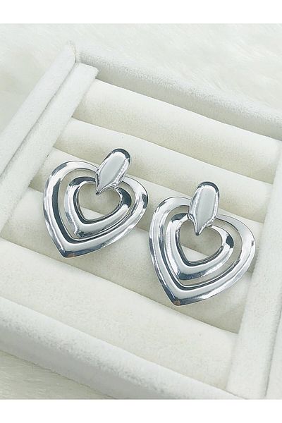DS DİAMONDSHOP نموذج الأقراط الفولاذية المتدلية على شكل قلب - BYÇKP- 202411362