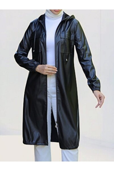 Modamorfo Kapaklı Cepli Boydan Fermuarlı Deri Kap -siyah