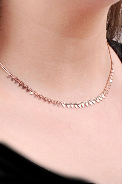 Sümer Telkari Choker Rose Gümüş Üçgen Tasarım Kolye 6467
