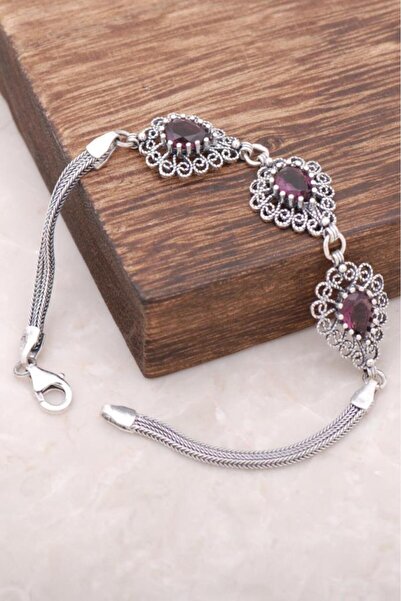 Sümer Telkari Ametist Taşlı Telkari Işlemli Gümüş Bileklik 2953