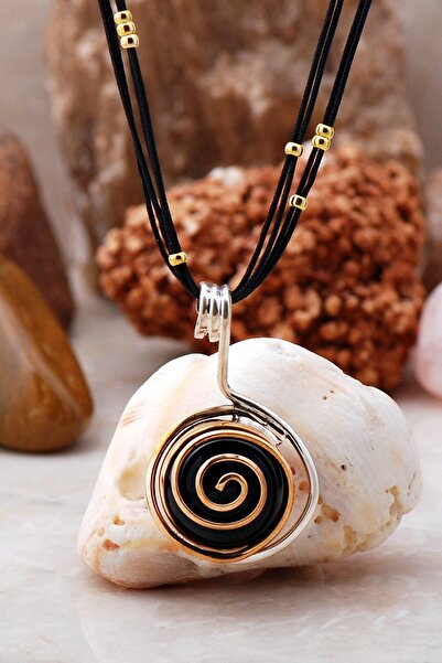 Sümer Telkari Oltu Taşlı Tasarım Gümüş Kolye 6443