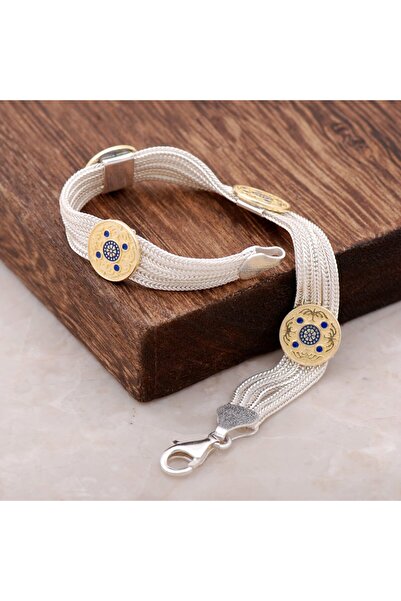 Sümer Telkari Altın Yaldızlı El Yapımı Midyat Hasırı Gümüş Bileklik 2362