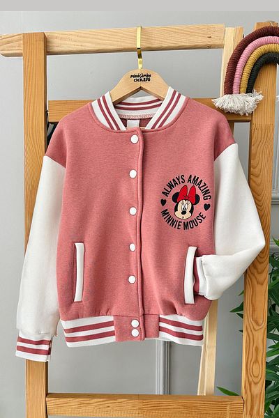 Minigimin Cicileri Jachetă pentru colegiu pentru fete cu emblema Cicileri Mnn a copilului meu - Dusty Rose