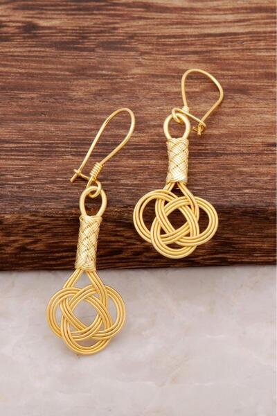 Sümer Telkari Kazaziye Işlemeli Altın Yaldızlı Elişi Gümüş Küpe 4230