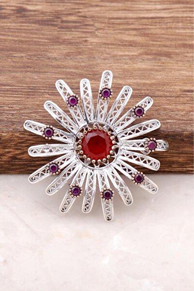 Sümer Telkari Güneşin Tılsımı Telkari İşlemeli Gümüş Tasarım Broş 296