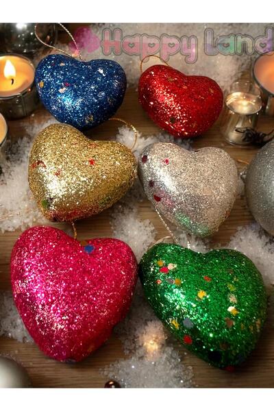 Happyland Yılbaşı Çam Ağacı Süsü 4 cm 6 Adet Renkli Kalp Asma Süs Renkli Yılb...