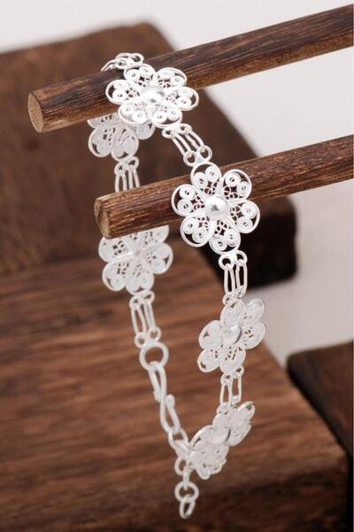 Sümer Telkari Çiçek Tasarım Telkari Gümüş Bileklik 3093