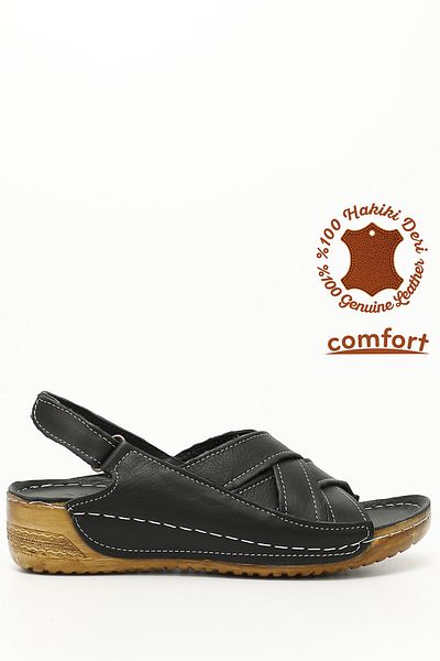 GÖNDERİ(R) Women / Girls Black Gön Genuine Leather Women's Padded Sandals 42310