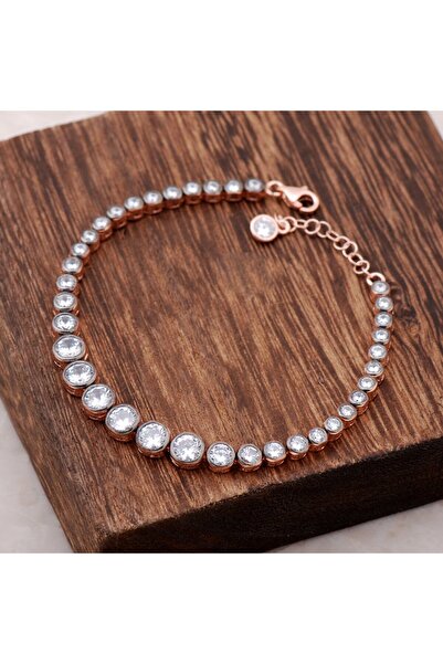 Sümer Telkari Rose Gümüş Rodyumlu Su Yolu Bileklik 2782