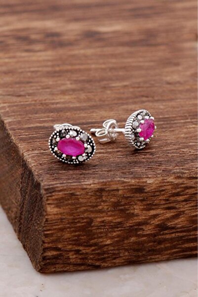 Sümer Telkari Kök Yakut Taşlı Gümüş Küpe 3843