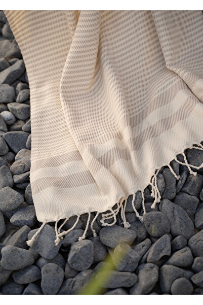 Destiva Home Buldan İşi Prosop de plajă din bumbac cu ciucuri bej-prosop de b...