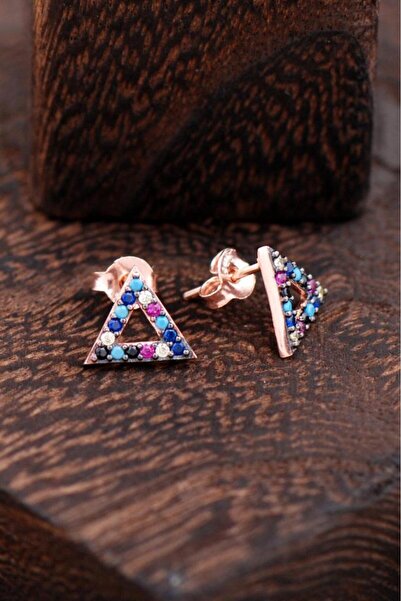 Sümer Telkari Üçgen Rose Gümüş Küpe 2383