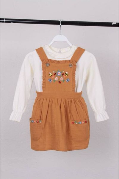 Jolly Kids Рокля от муселинов плат с бродерия от цветя за момиче