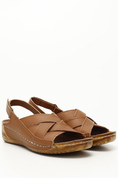 GÖNDERİ(R) Women / Girls Tan Antique Gön Genuine Leather Women's Padded Sandals 42310