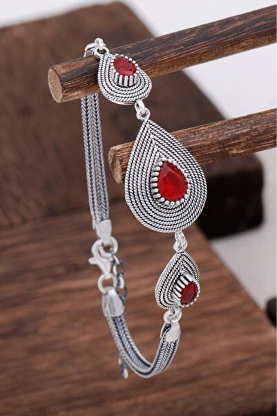 Sümer Telkari Kök Yakut Taşlı Tasarım Telkari Gümüş Bileklik 3133