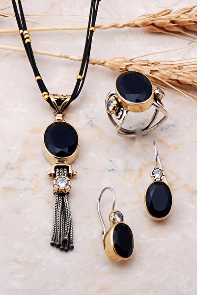 Sümer Telkari Safir Taşlı Tasarım Gümüş Set 1895