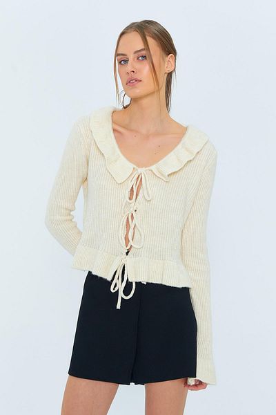 Mixray 6899 Model Natural Women's Cardigan - Front Lace