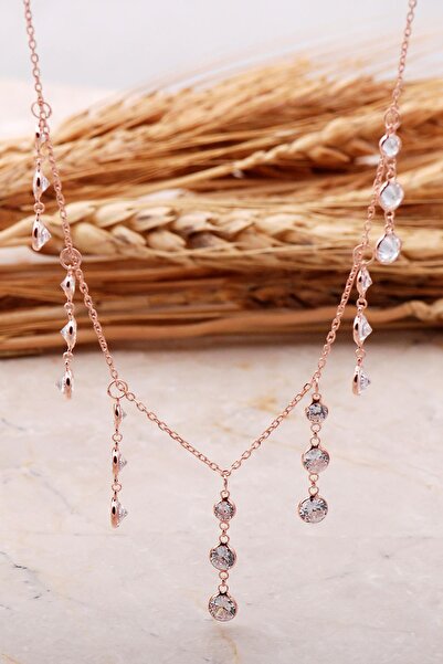 Sümer Telkari Sıra Taşlı Rose Gümüş Kolye 27