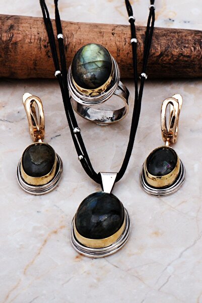 Sümer Telkari Labradorit Taşlı Elişi Gümüş Set 2244