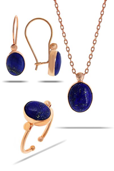 Sümer Telkari Lapis Lazuli Taşlı Rose Gümüş Set 2317