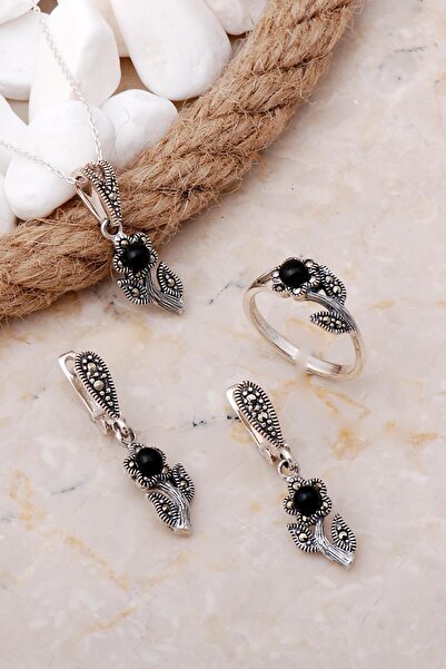 Sümer Telkari Markazit Taşlı Çiçek Tasarımlı Gümüş Set 2124