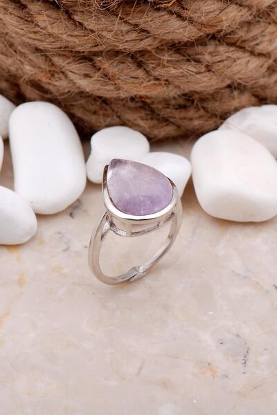 Sümer Telkari Ametist Taşlı Damla Rodyumlu Gümüş Yüzük 3304