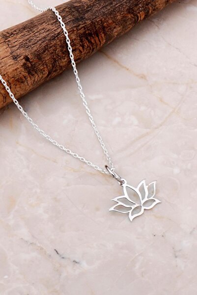 Sümer Telkari Lotus Çiçeği Rodyumlu Gümüş Kolye 7194