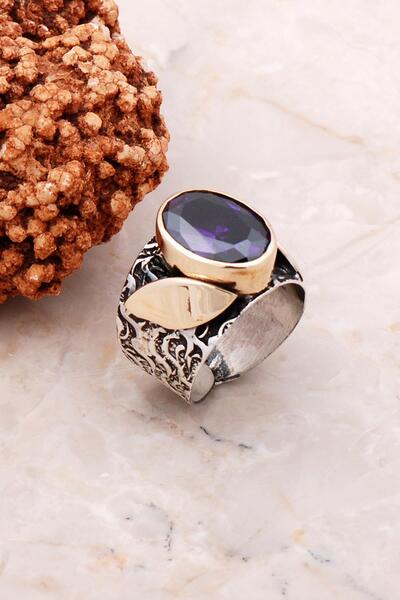 Sümer Telkari Ametist Taşlı Elişi Tasarım Gümüş Yüzük 3118