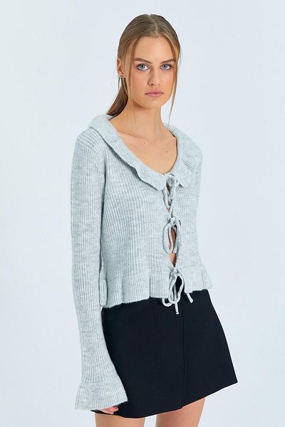 Mixray 6899 Model Gray Women's Cardigan - Front Lace