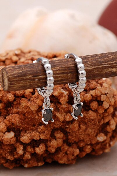 Sümer Telkari Oniks Tek Taş Rodyumlu Gümüş Küpe 5455