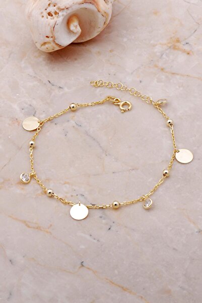 Sümer Telkari Pullu Taşlı Sallantılı Altın Yaldızlı Gümüş Toplu Bileklik 3648