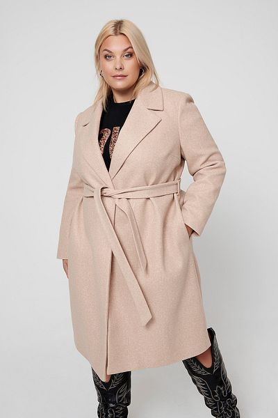 Only Women's Plus Size Caralvılda Long Coat with Buttons and Tie Waist 15331937   Beige