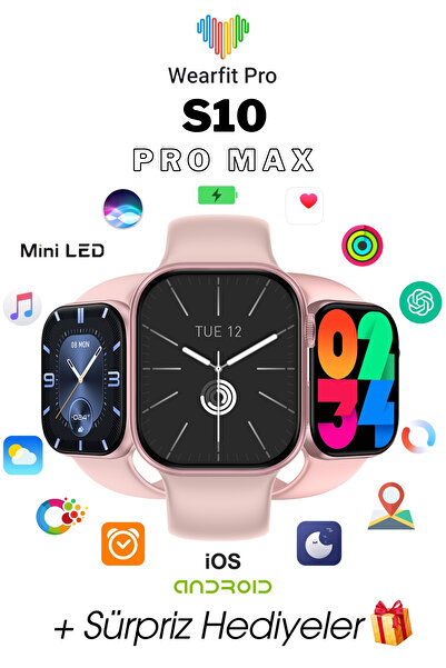 wearfit WEARFİT S10 PRO MAX 7 KORDONLU  Akıllı Kol Saati  MİNİLED Ekran (ROSE...