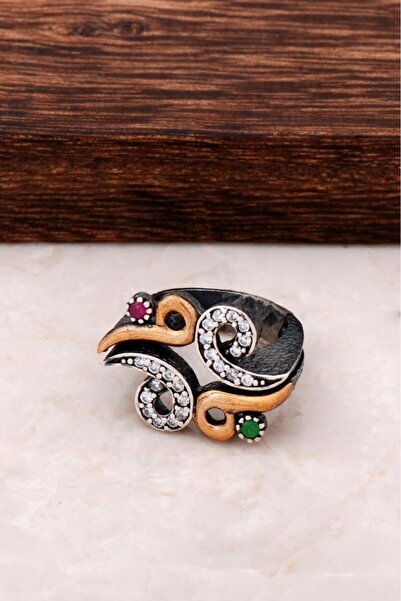 Sümer Telkari Kök Zümrüt ve Kök Yakut Taşlı Gümüş İki Parça Yüzük 112