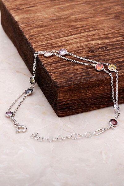 Sümer Telkari Mix Sıra Taşlı Tasarım Gümüş Bileklik 3233