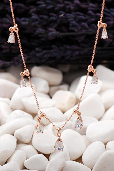 Sümer Telkari Damla Sıra Taşlı Rose Gümüş Kolye 21