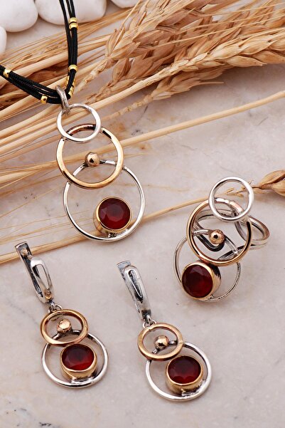 Sümer Telkari Kök Yakut Taşlı Tasarım Elişi Gümüş Set 2444