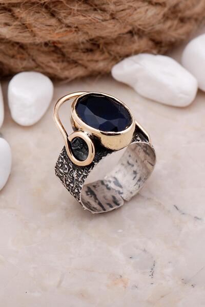 Sümer Telkari Safir Taşlı Çekiç Dövme Elişi Gümüş Yüzük 3323