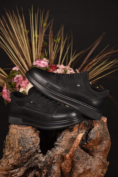 JAMES FRANCO Men's Winter 100% Genuine Leather Black Casual Shoes Non-Slip Sole and Waterproof