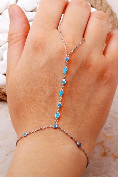 Sümer Telkari Turkuaz Taşlı Damla Rodyumlu Gümüş Şahmeran 63