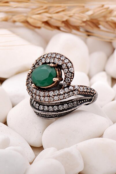 Sümer Telkari Kök Zümrüt Taşlı Tasarım Elişi Gümüş Yüzük 93