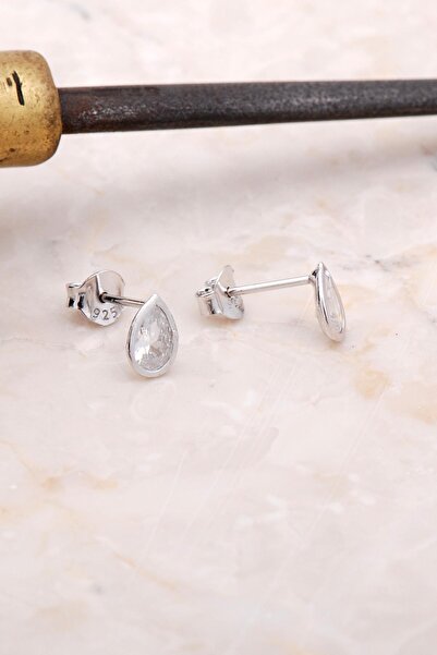 Sümer Telkari Zirkon Taşlı Tek Taş Gümüş Küpe 5023