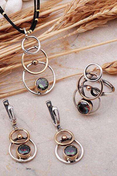 Sümer Telkari Mistik Topaz Taşlı Tasarım Elişi Gümüş Set 2442